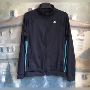 Adidas Women's Climalite Zip Up Jacket Navy Light Blue Stripes Lightweight Sz S